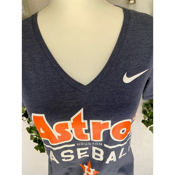 Nike Astros Houston Baseball Gray White & Orange V Neck T Shirt Women's SZ Small - Picture 4 of 10
